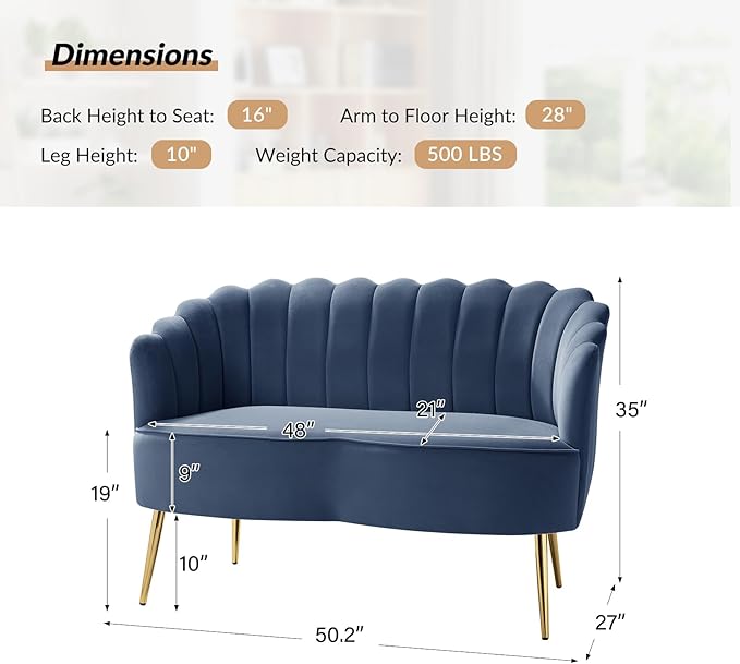 HULALA HOME Modern Velvet Loveseat Sofa - Image 2