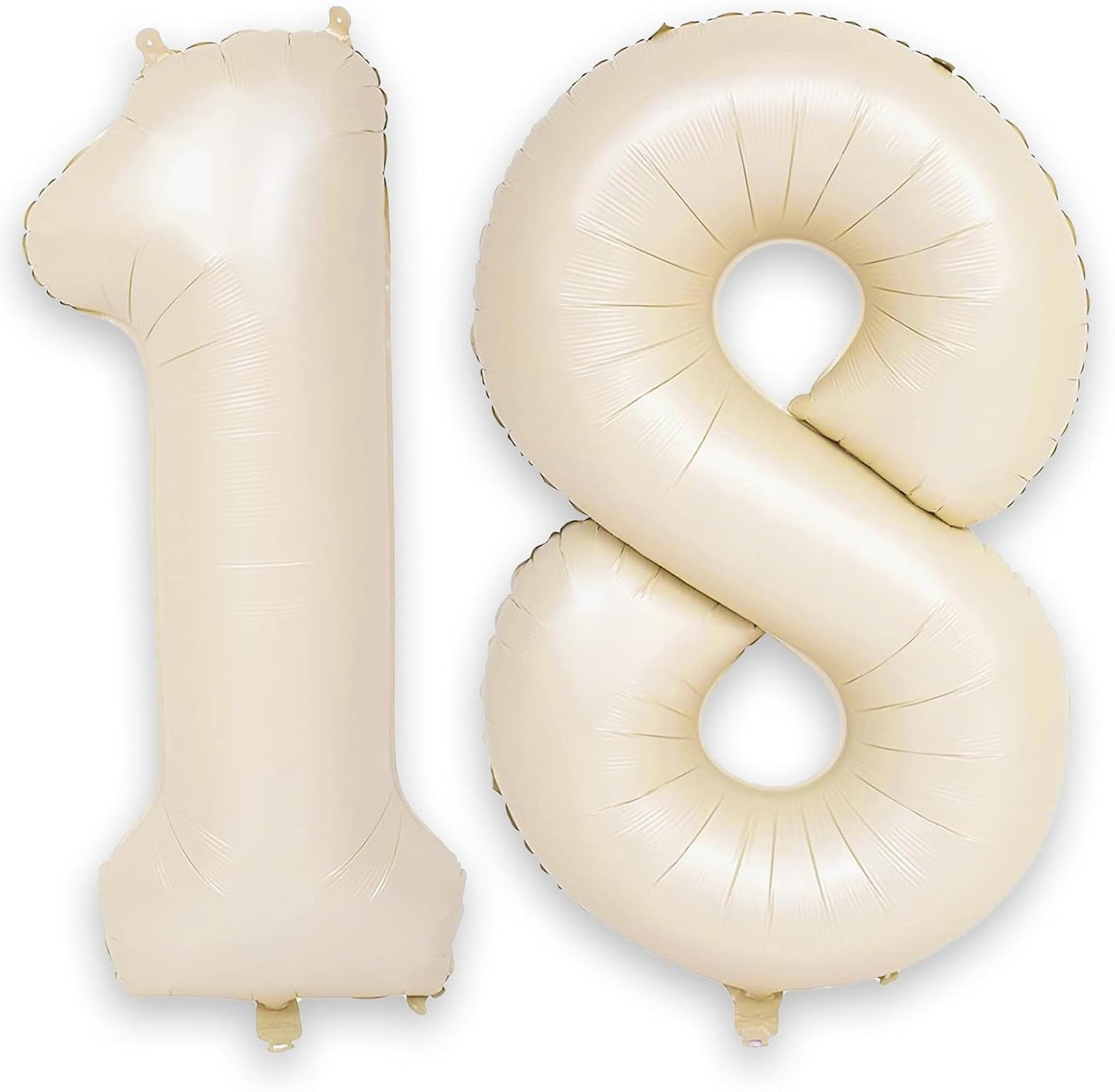 Beige 18th Birthday Balloons Number 18, 40 Inch Large Foil 1 & 8 Numbers Balloons for 18 Year Old Boys Girls, White Cream Helium Balloon for Women Men 18th 81st Birthday Anniversary Party Decorations