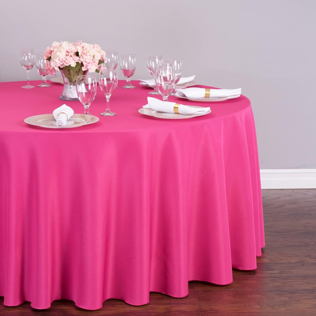 LTC LINENS Fuchsia Round Tablecloth 120 Inch for 60 Inch Round Table - Washable, Wrinkle Resistant Polyester Fabric Cloth for Wedding, Party