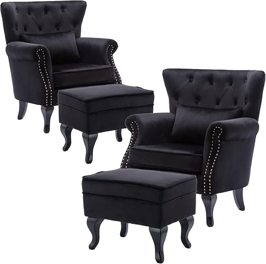Accent Chairs with Ottoman Set of 2 Velvet Wingback Club Chair Upholstered by DMFurniture