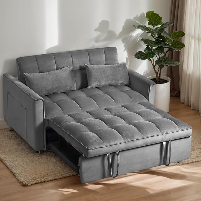 Ball & Cast 53" Sleeper Sofa, 3-in-1 Convertible Pull Out Couch, Velvet Loveseat by BallCast
