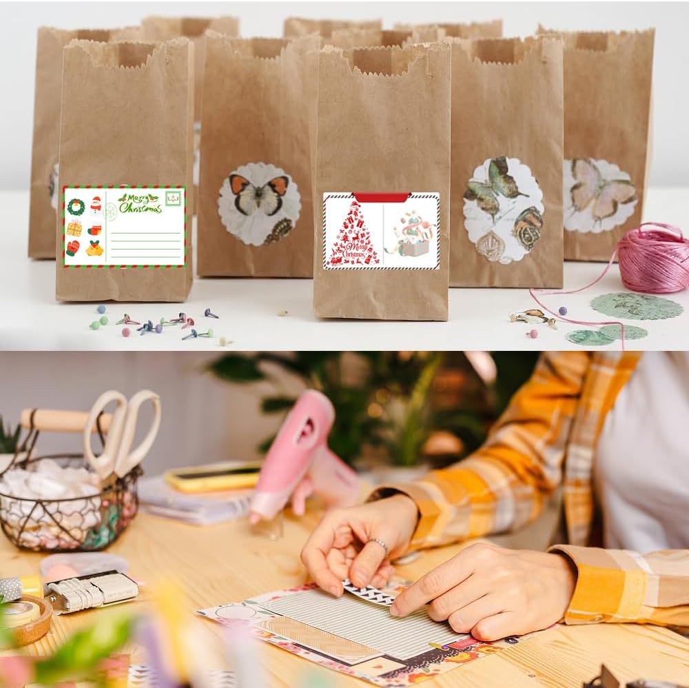 100-1000pcs Custom Stickers Merry Christmas Stickers Personalized Labels Adhesive Xmas Decorative Envelope Seals Stickers for Cards Gift Boxes (Round Kraft -1)