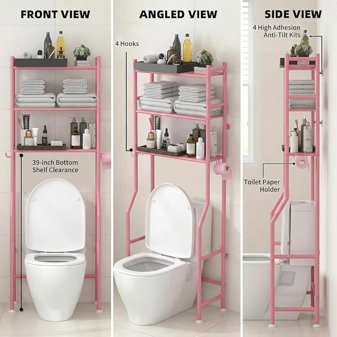 GloTika 3-Tier Over Toilet Storage - 150lb Total Capacity Metal Bathroom - Image 8