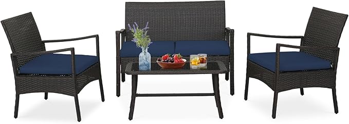 Tangkula 4 Pieces Outdoor Conversation Set, Patio PE Wicker Sofa by TANGKULA