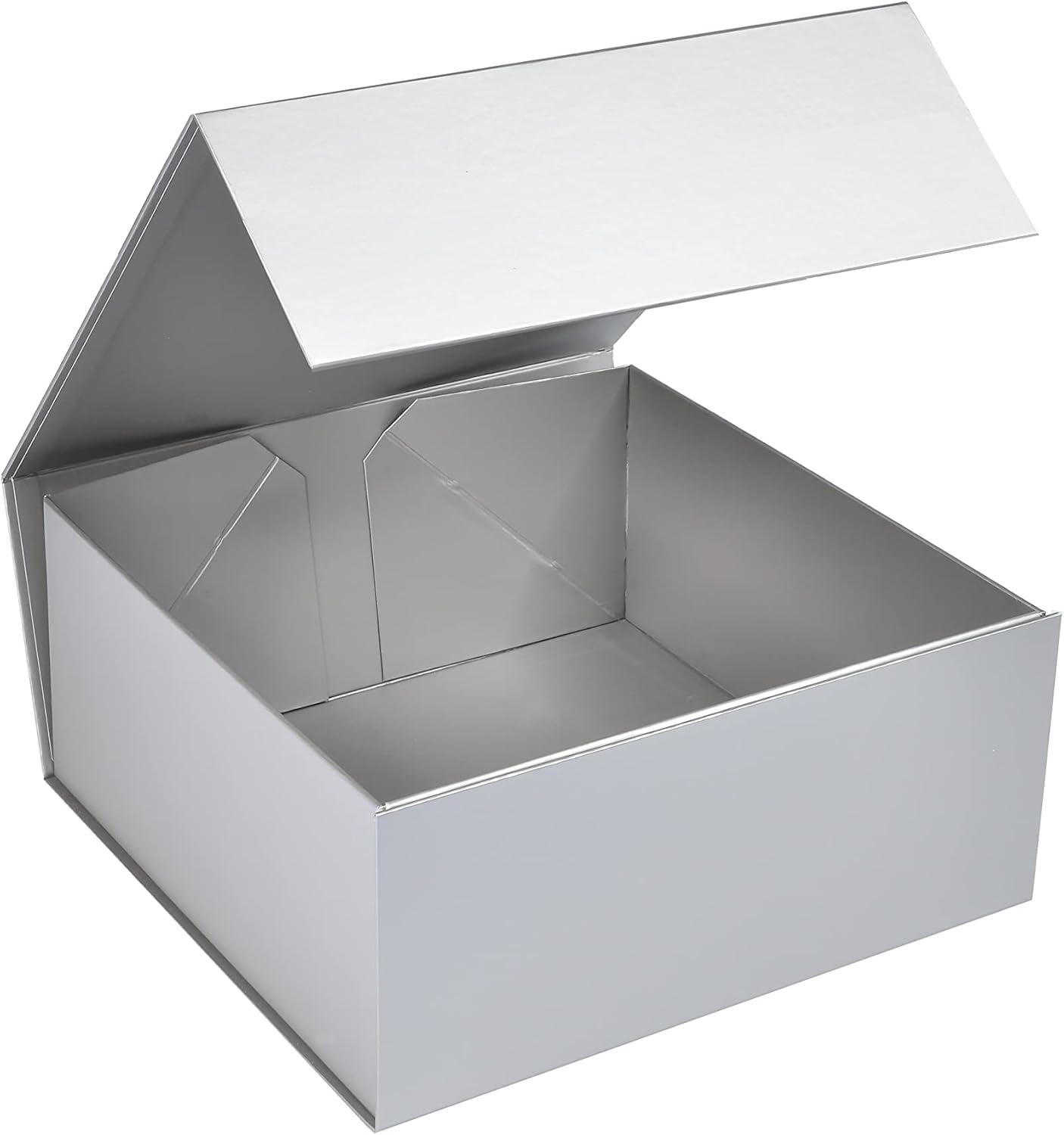 CECOBOX - Gift Boxes with Lids for Presents 6"x6"x2.75" - Matte, Collapsible Magnetic Closure Gift Box - Groomsmen & Bridesmaid Proposal Boxes, Wedding, PR, Birthdays, Holidays (Silver)