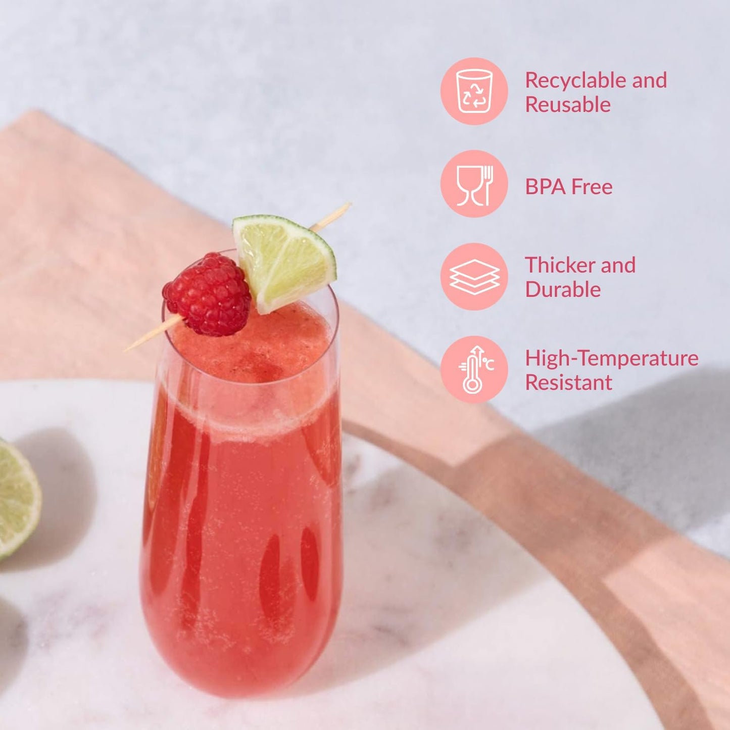 Prestee 24 Plastic Champagne Flutes - 9oz Heavy Duty Stemless Champagne Glasses for Parties - Disposable Clear Plastic Toasting Glasses, Mimosa Glass for New Year’s Eve Party Supplies