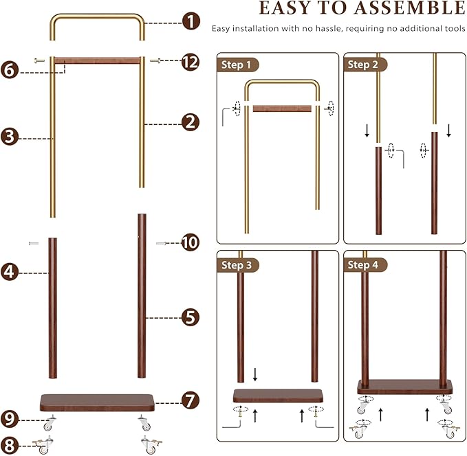 Taitiy Clothes Rack Solid Wood Coat Rack, Metal and Solid Wood Combination - Image 5
