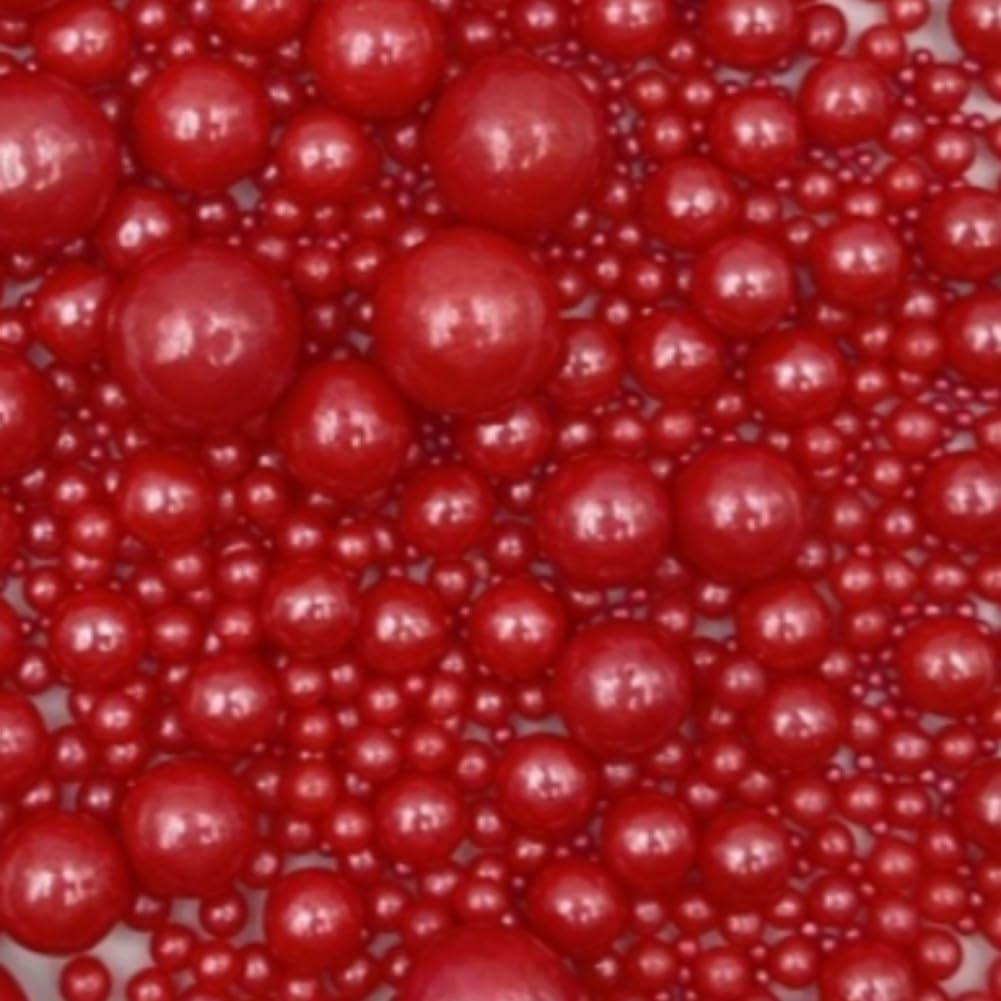 Edible Pearl Sugar Sprinkles Red Candy Mixing Size Baking Edible Cake Decorations Cupcake Toppers Cookie Decorating Celebrations Wedding Valentines Easter Halloween Christmas Supplies 120g/ 4.23oz