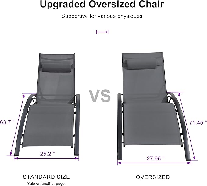 PURPLE LEAF Patio Oversized Chaise Lounge Chair Set - Image 2