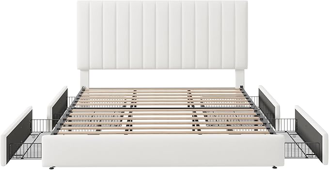 Allewie King Size Storage Bed Frame, Vertical Channel Tufted Adjustable - Image 8