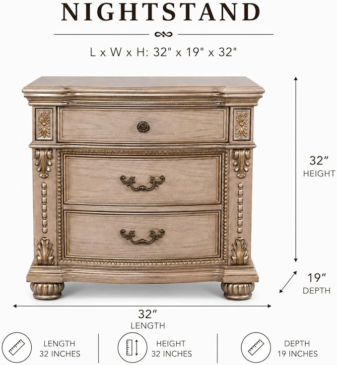 First of a Kind Nightstand Bedroom Furniture Evelyn Champagne Traditional Wood - Image 4