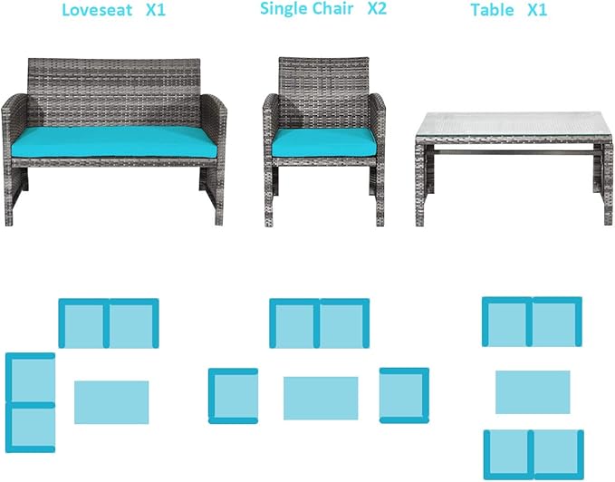 Tangkula 4 PCS Wicker Patio Conversation Set, Outdoor Rattan Sofas - Image 8