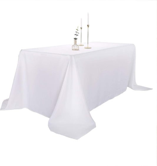 Ascoza 2pack 90x156 Inch White Rectangular Tablecloth 8 Feet Table Cloth in Polyester Fabric for Wedding/Banquet/Restaurant/Parties