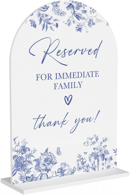 Acrylic Wedding Signs, Dusty Blue Wedding Decor, Blue Weddings Decor, Reserved for Immediate Family Signs for Reception, Modern Arch Acrylic Table Top Sign for Weddings Parties Dinners (White)