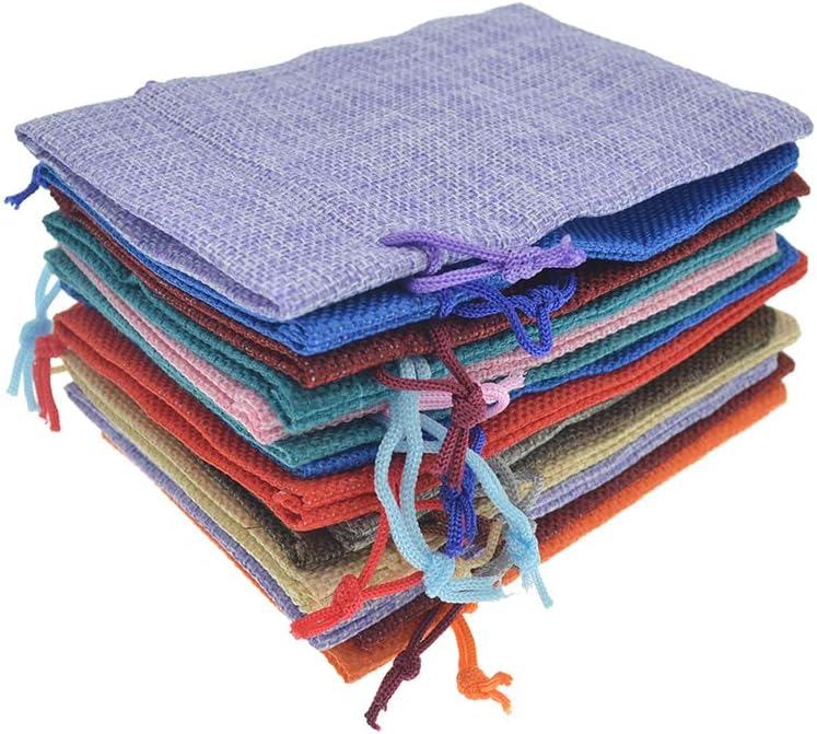 20Pcs Burlap Bags with Drawstring, Assorted Colored Small Jute Sacks Christmas Wedding Party Favor Gift Bags, Jewelry Candy Pouches 3.9 x 5.5 inch