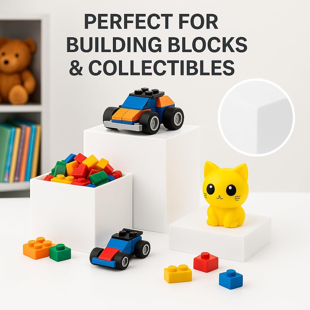 Buffet Risers 4-Pack – White Acrylic Cube Display Stands, Seamless Thick Acrylic Table Risers with Mini Sign Kit, Nesting Dessert, Party, Charcuterie & Retail Displays