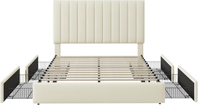 Allewie Queen Size Storage Bed Frame, Vertical Channel Tufted Adjustable - Image 8