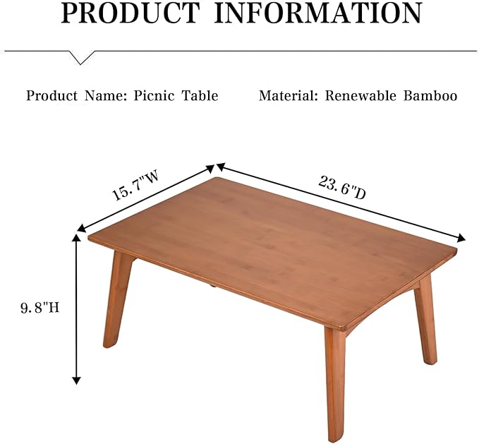JIKUGO Bamboo Folding Coffee Table, No Assembly Required, Japanese Floor Table - Image 2
