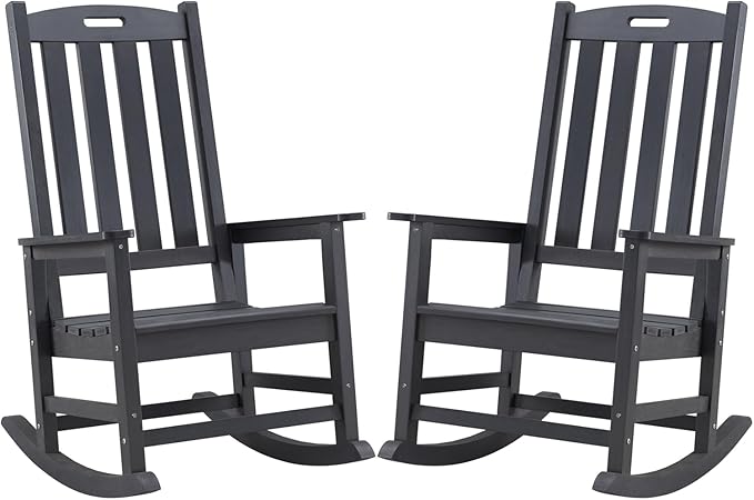 Psilvam Oversized Outdoor Rocking Chair Set of 2, HDPE Porch Rocker Chairs by PsilvamGardenFurniture