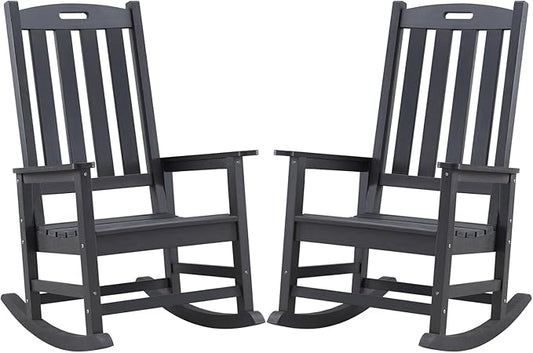 Psilvam Oversized Outdoor Rocking Chair Set of 2, HDPE Porch Rocker Chairs by PsilvamGardenFurniture