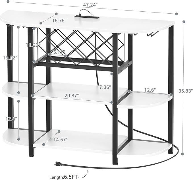 Unikito Bar Table Cabinet with Charging Station, Wine Rack Table with LED Light - Image 3