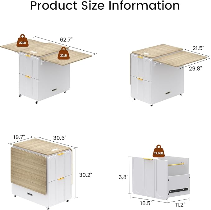 ModernMate 3-in-1 Folding Desk & File Cabinet, Fluted Multi-Storage Workspace - Image 3