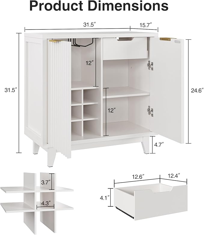 Fluted Coffee Bar Cabinet with Storage, Modern Sideboard Buffet Cabinet with - Image 2