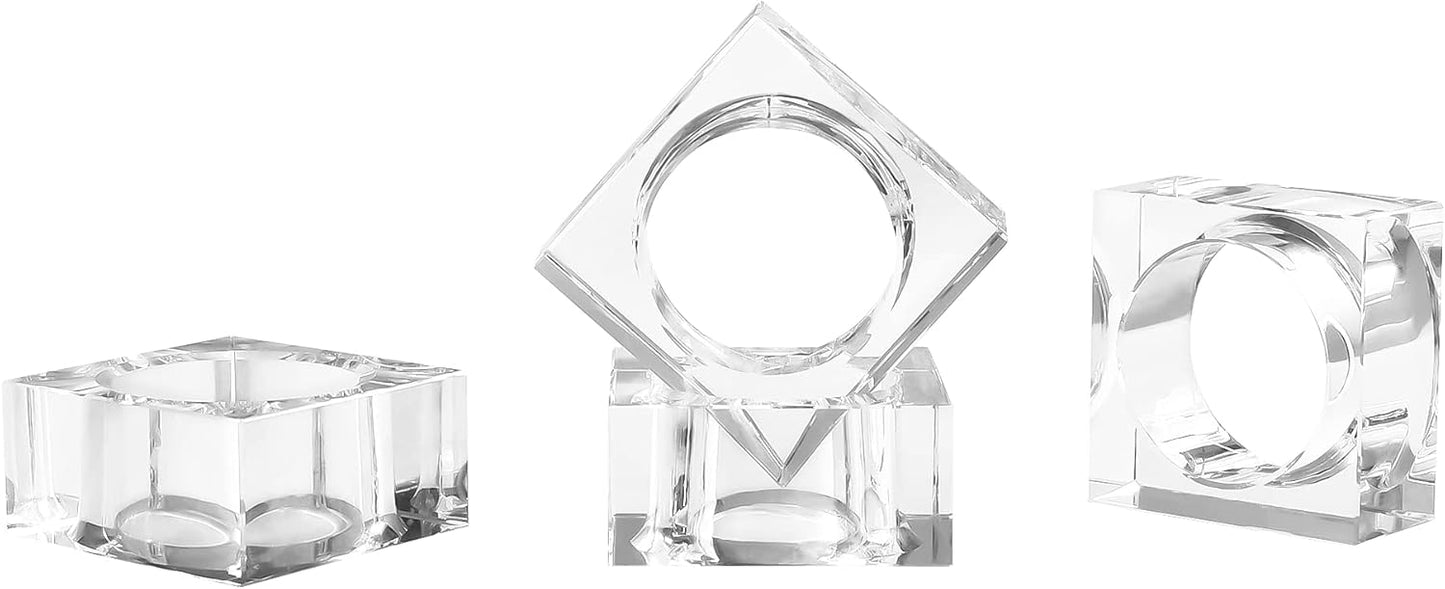 Crystal Napkin Holder Rings Square Design, Christmas Decorations for Dinner Clear 2" Set of 4