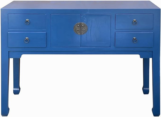Oriental Bright Blue Long Moon Face 4 Drawers Slim Foyer Table Acs7761 by ORIENTLIVING