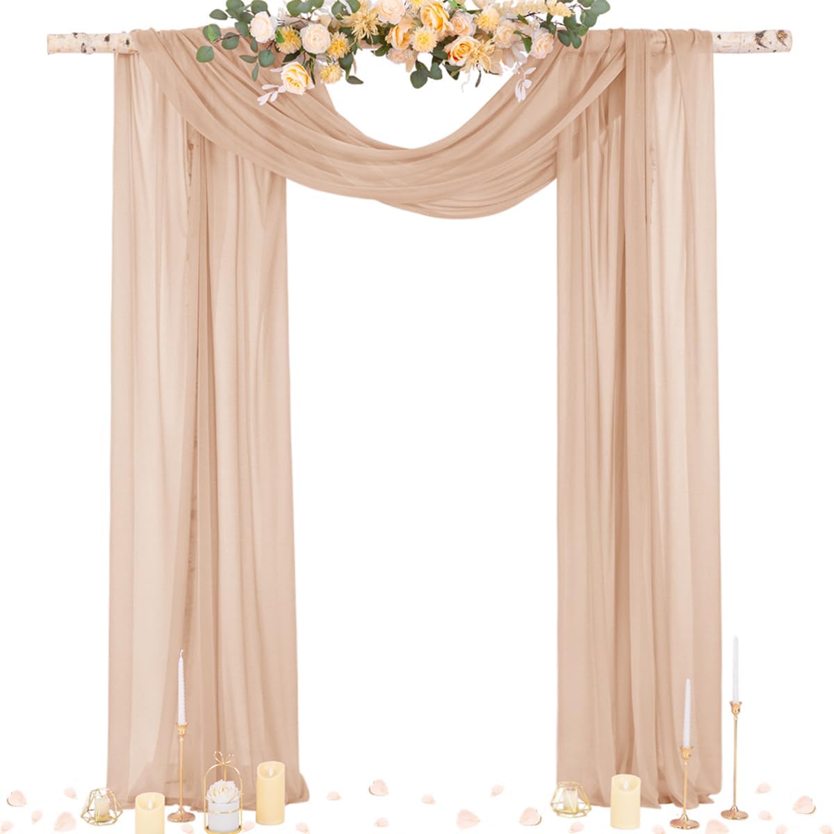 Socomi Wedding Arch Draping Fabric 29" x 20Ft 2 Panels Nude Sheer Outdoor Curtain Drapes Extra Long for Bridal Baby Shower Ceremony Birthday Party Decor
