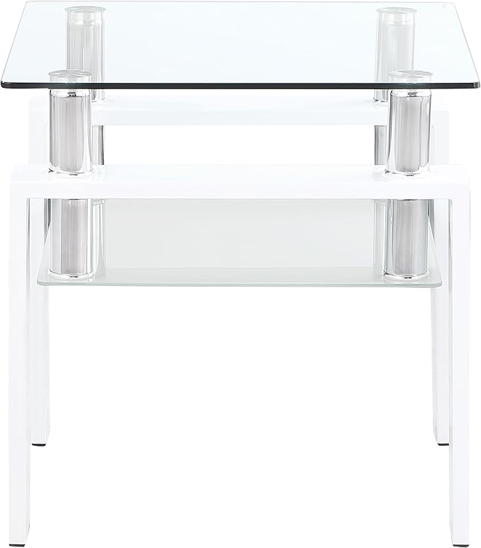 Coaster Home Furnishings Dyer 1-Shelf Square Glass Top Side End Table White - Image 5