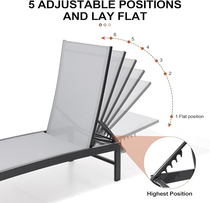 Crestlive Products Chaise Lounge Chair Outdoor Set of 2, Adjustable 5 Positions - Image 4