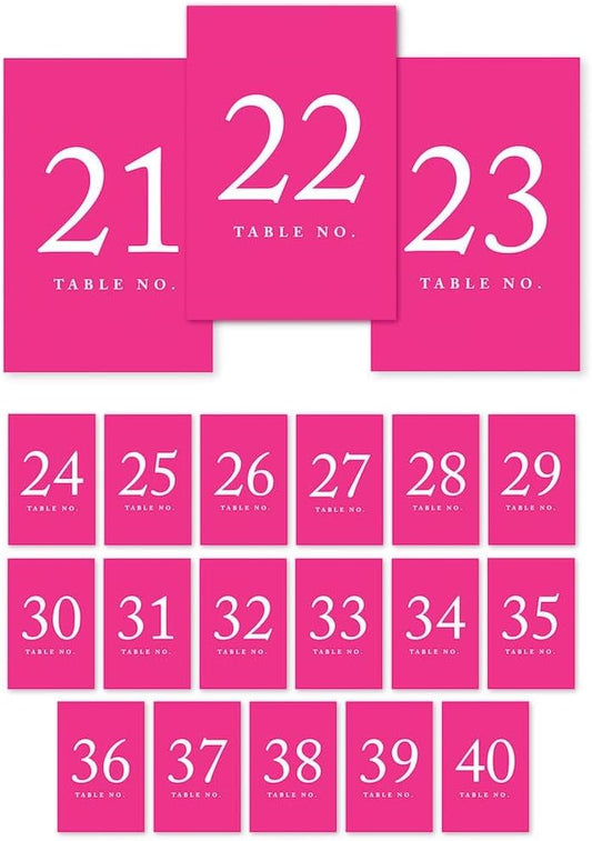 Andaz Press Table Numbers 21-40 on Perforated Paper, Fuchsia, 4x6-inch Single Sided Sign, 1-Set, For Weddings, Graduation