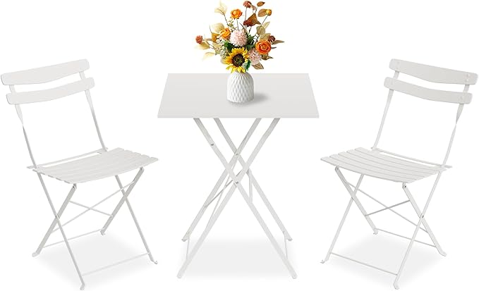 GarveeLife 3 Piece Patio Bistro Set, Folding Patio Bistro Table and Chairs Set by GarveeLife