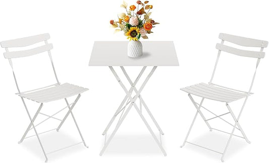 GarveeLife 3 Piece Patio Bistro Set, Folding Patio Bistro Table and Chairs Set by GarveeLife