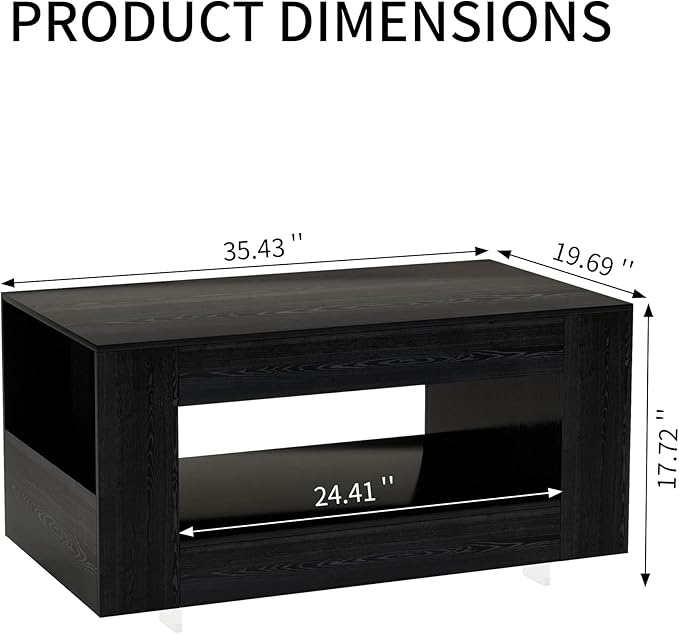 35" Wood Coffee Table for Living Room, Sides Storage - Image 2
