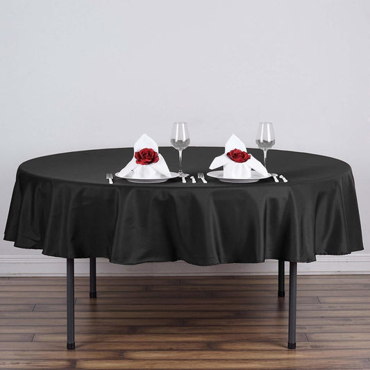 Efavormart Round Tablecloth, 90 Inch Stain & Wrinkle Resistant Washable Table Cloth, Decorative Polyester Fabric Table Cover for Banquet, Wedding, Dining- Black