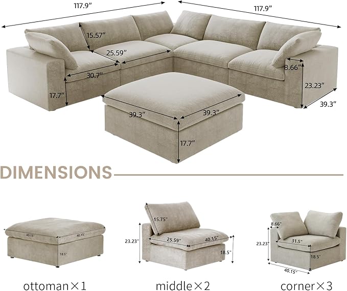 160.6" Cloud Couch Modular Sectional Sofa - Image 2