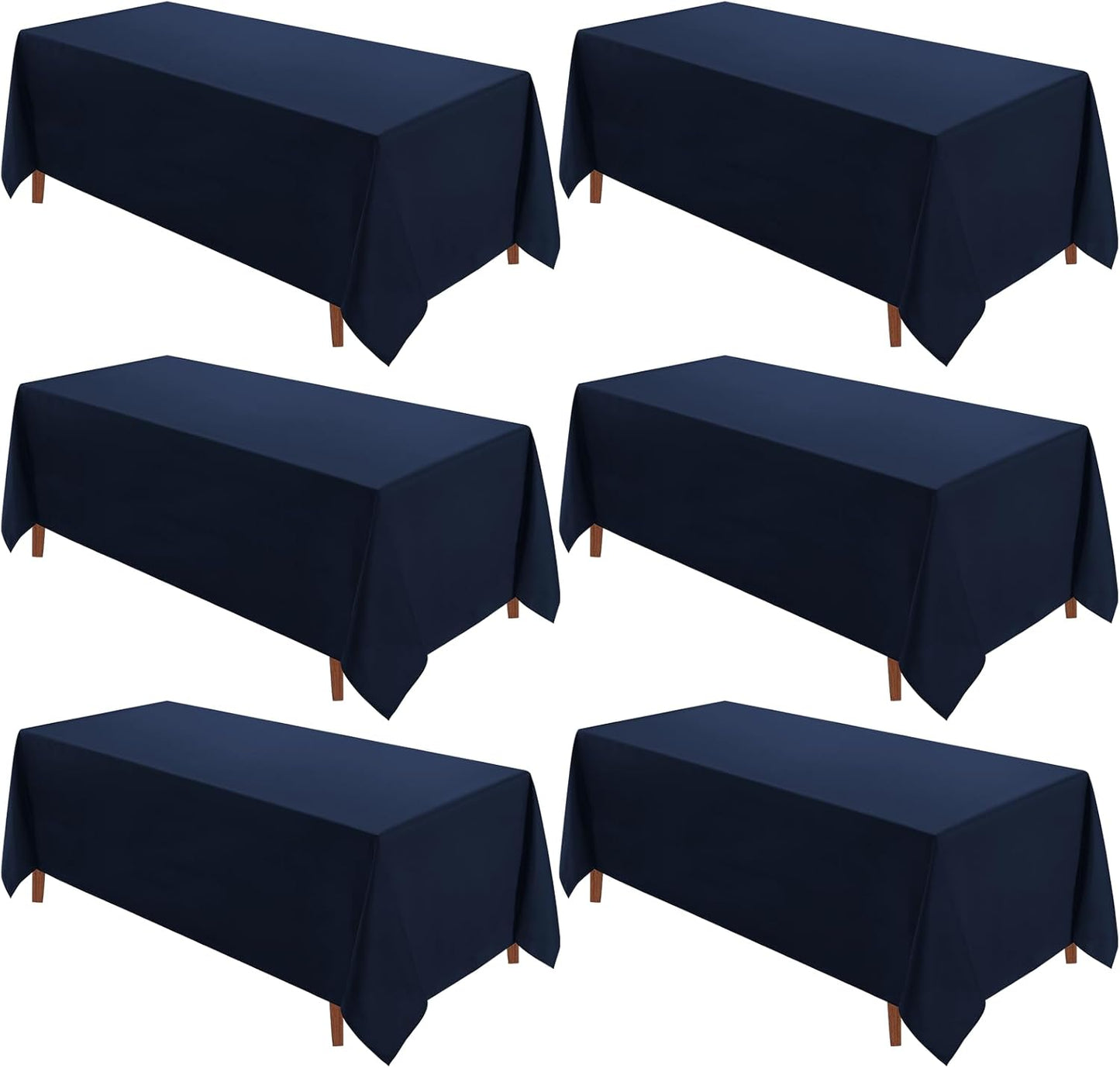 VidaFete Tablecloth 6 Pack 90 * 132inch Rectangle Table Cloth Polyester, Stain Wrinkle Resistant, Rectangular Polyester Table Cover for Kitchen Dinning Party Wedding Buffet Decoration(Navy Blue)