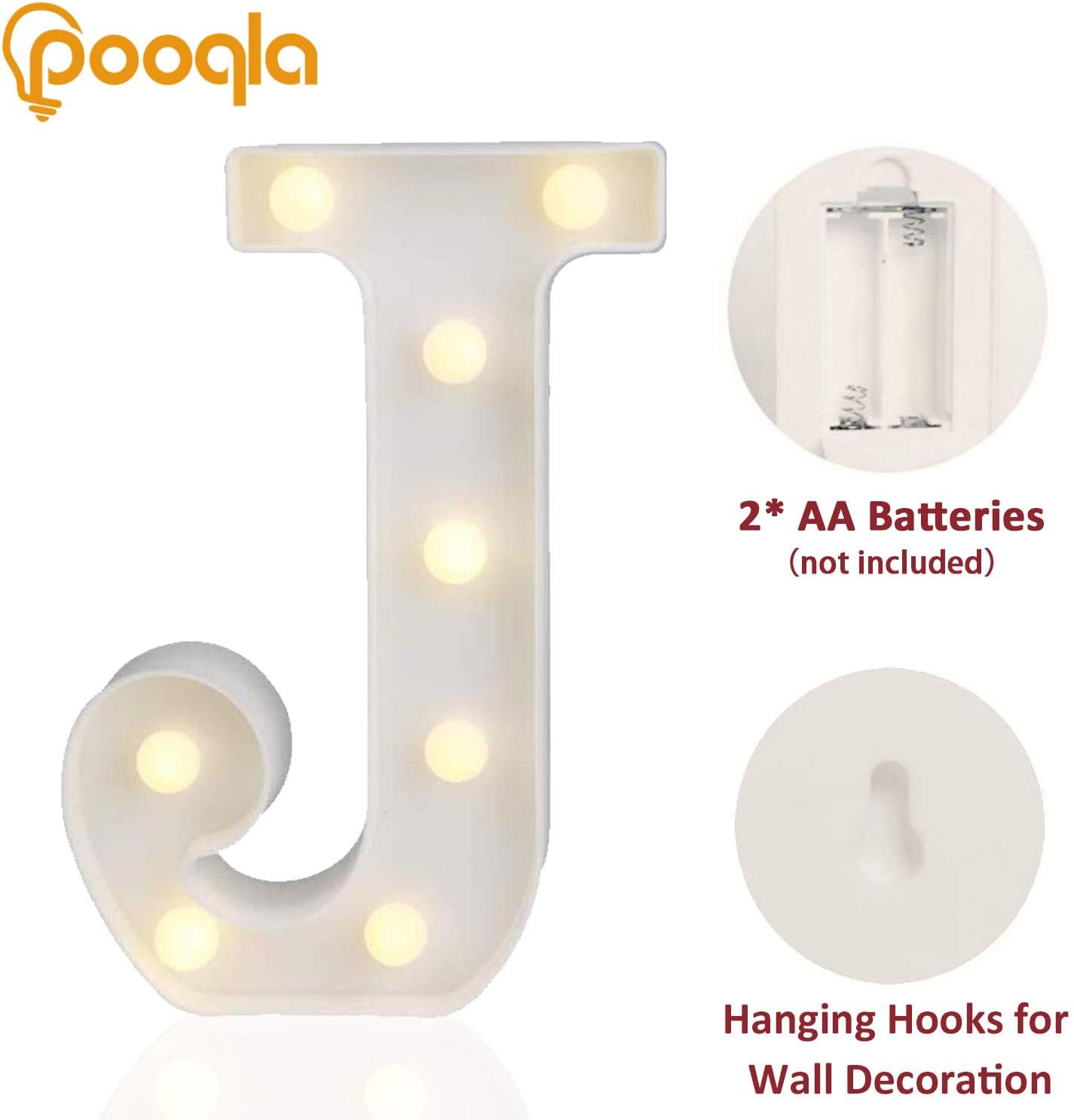 Pooqla LED Marquee Letter Lights Sign, Light Up Alphabet Letter for Home Party Wedding Decoration J