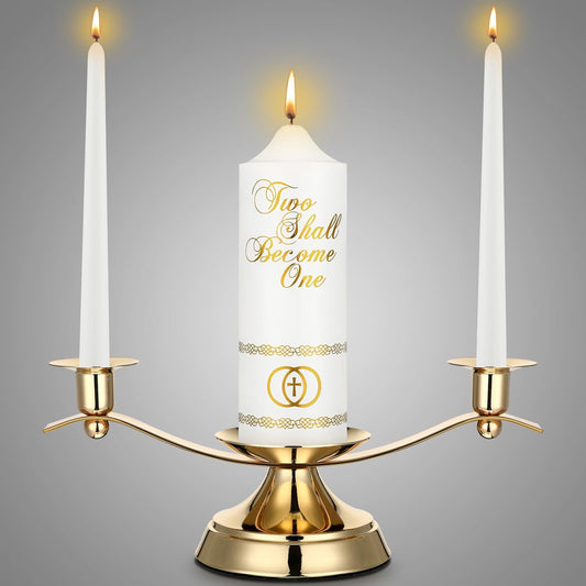 Irenare Unity Candles with Holder for Wedding Ceremony Wedding Decortions Accessories Glass Candle Holder Pillar Candle for Formal Events Church(Elegant)
