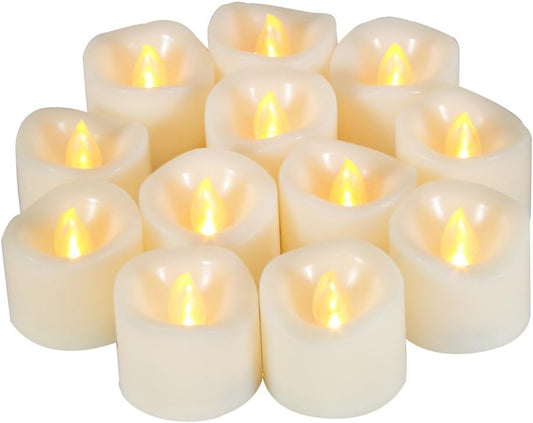 CANDLE CHOICE Battery Operated Flameless Tea Lights with Timer Realistic Flickering Electric LED Tealight Candles Set Wedding Party Christmas Decorations Table Centerpieces Batteries Included 12 Pack