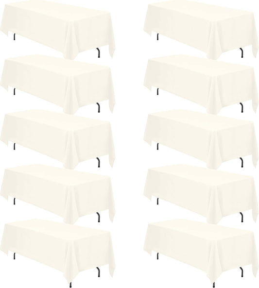 BRILLMAX 10 Pack Ivory Tablecloths 70 x 120 Inch for 6ft or 8ft Rectangle Tables - Rectangular Bulk Linen Polyester Fabric Washable Cloth Cover for Wedding Reception Banquet Birthday Party