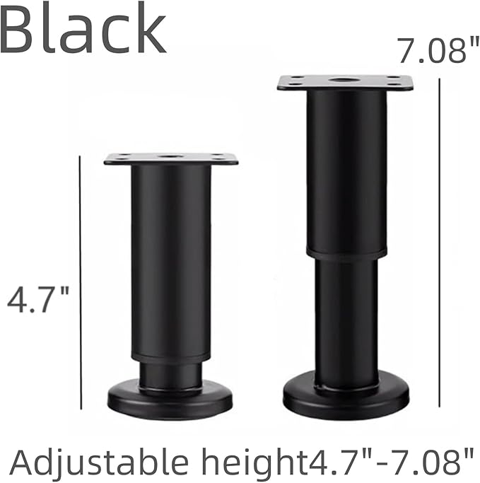 4PCS Adjustable 4.7-7.08 Inch Metal Furniture Legs Black Furniture Replacement - Image 3