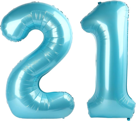 Pearl Blue 21 Number Balloon