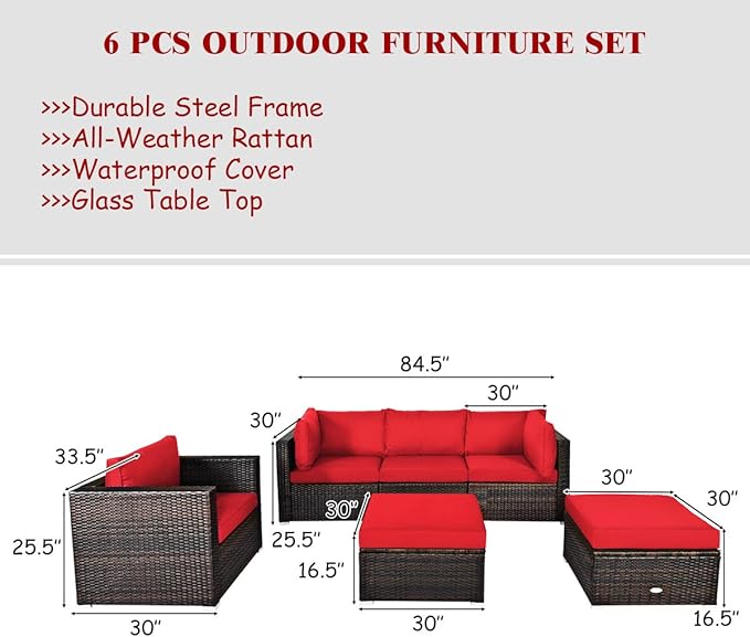 Tangkula 6 Pieces Wicker Patio Furniture Set, PE Rattan Outdoor Sectional - Image 4