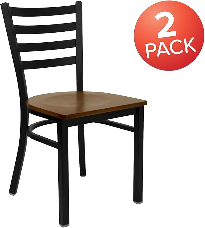 Flash Furniture 2 Pack HERCULES Series Black Ladder Back Metal Restaurant Chair - Image 4