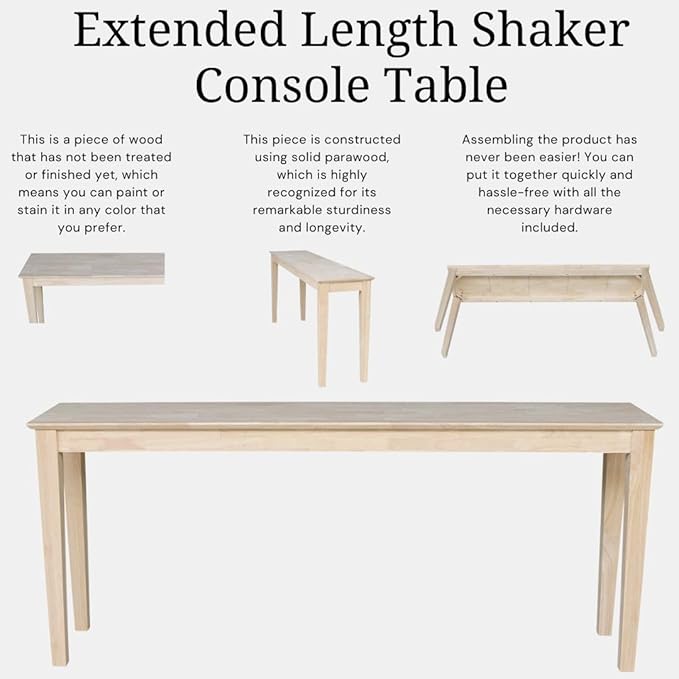 International Concepts Shaker Console Sofa Table, 72-Inch Long, Solid Parawood - Image 6