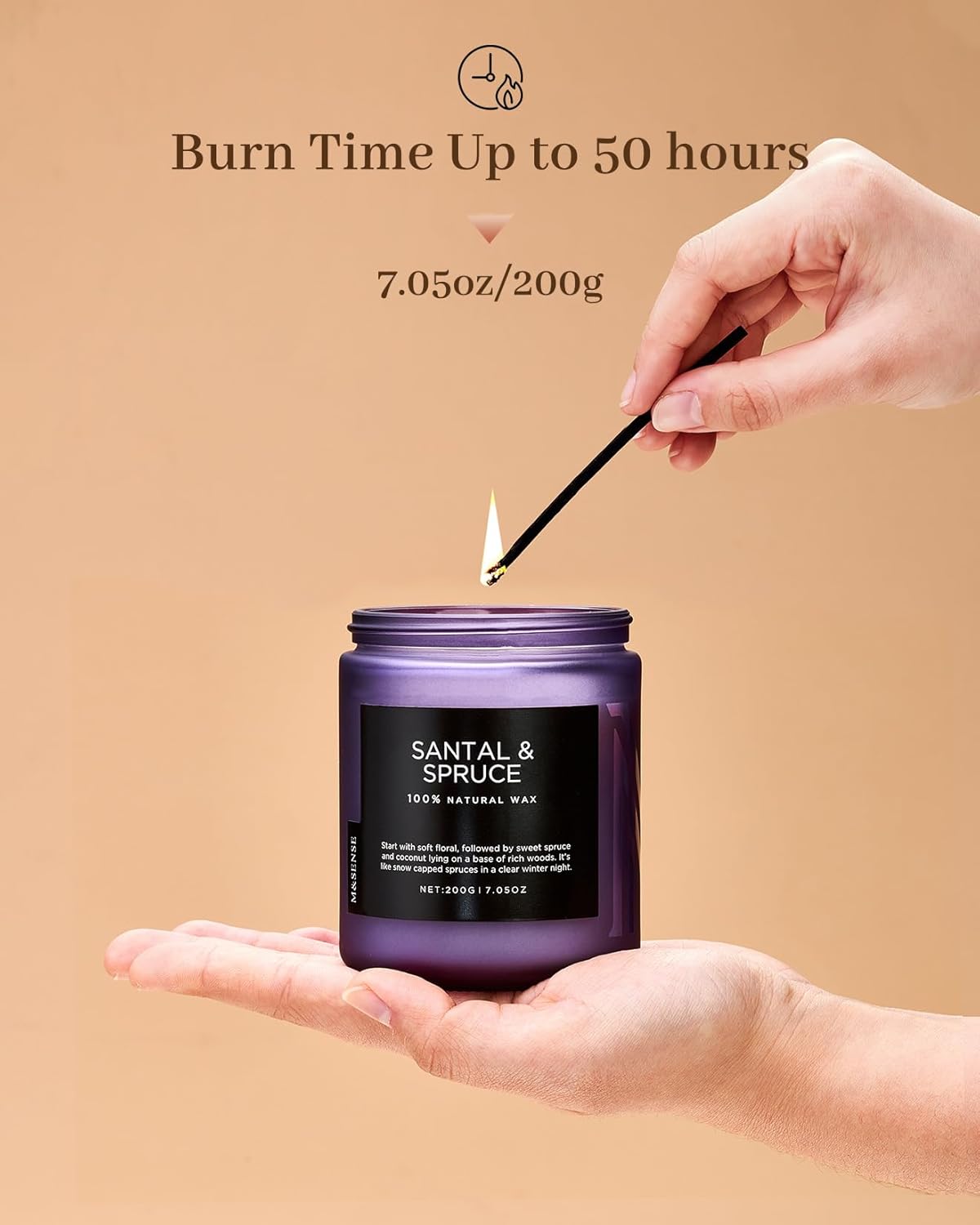 M&SENSE Sweet Spruce Scented Candle, Natural Soy Wax Winter Candle Cotton Wick 7.05oz Up to 50 Hours Tree Scented for Holiday Housewarming Gifts for Friends Family