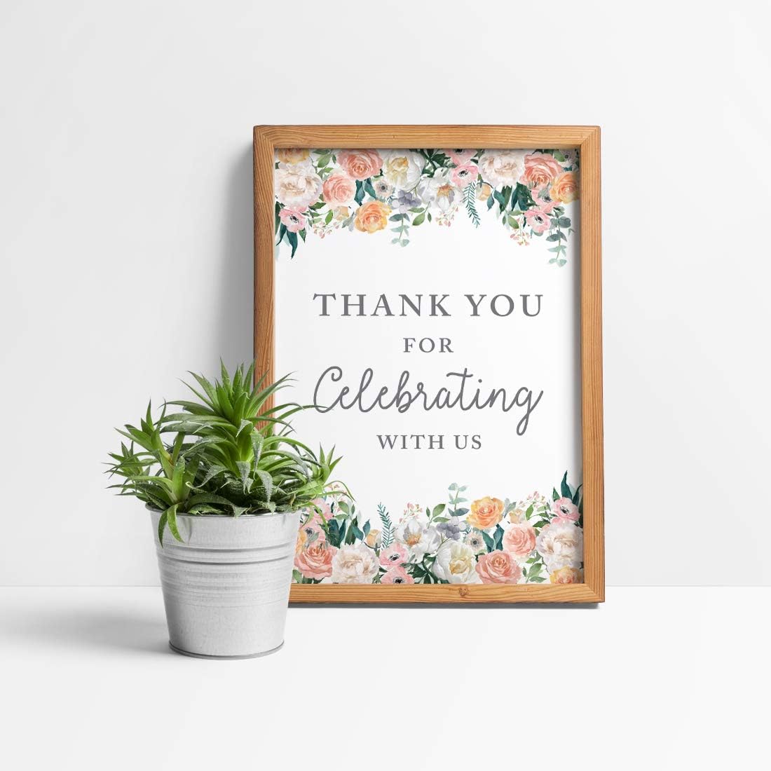 Andaz Press Extra Large Wedding Easel Board Party Sign, 12x18-inch, Peach Coral Floral Flowers Roses on White, Thank You for Celebrating With Us, 1-Pack
